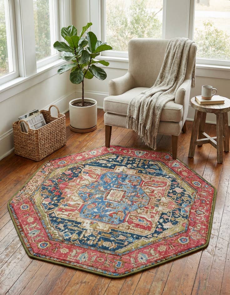 Detail image of  4' x 4'  Washable Traditional Indoor / Outdoor Octagon Rug