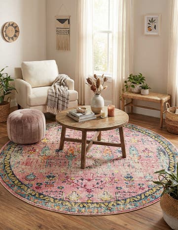 Pink Washable El Paso Round Rug