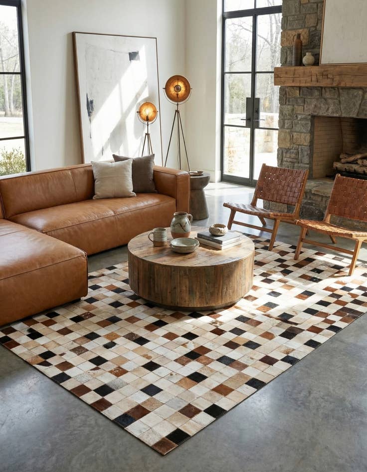 Detail image of 5' 1 x 8' 1 Cowhide Leather Rug