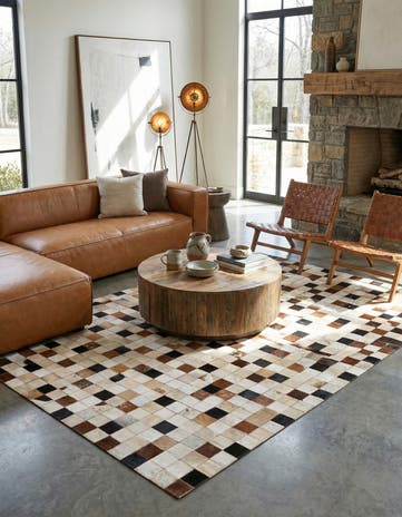 5' 1 x 8' 1 Cowhide Leather Rug