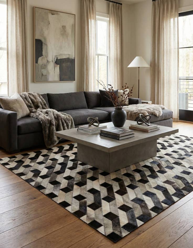 Detail image of  5' 2 x 8' 2 Cowhide - Patchwork Rug