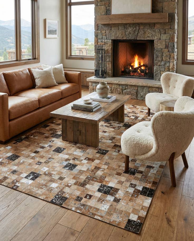 Detail image of 5' 2 x 7' 6 Cowhide Stocks Rug