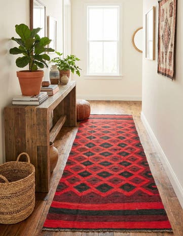 4' 1 x 11' Hand Woven Kilim Fars Wool Runner Rug