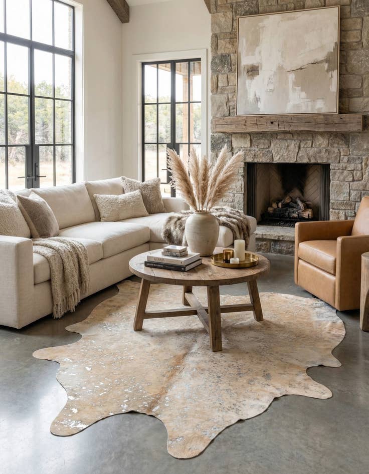 Detail image of 7' 1 x 7' 9 Cowhide Leather Square Rug