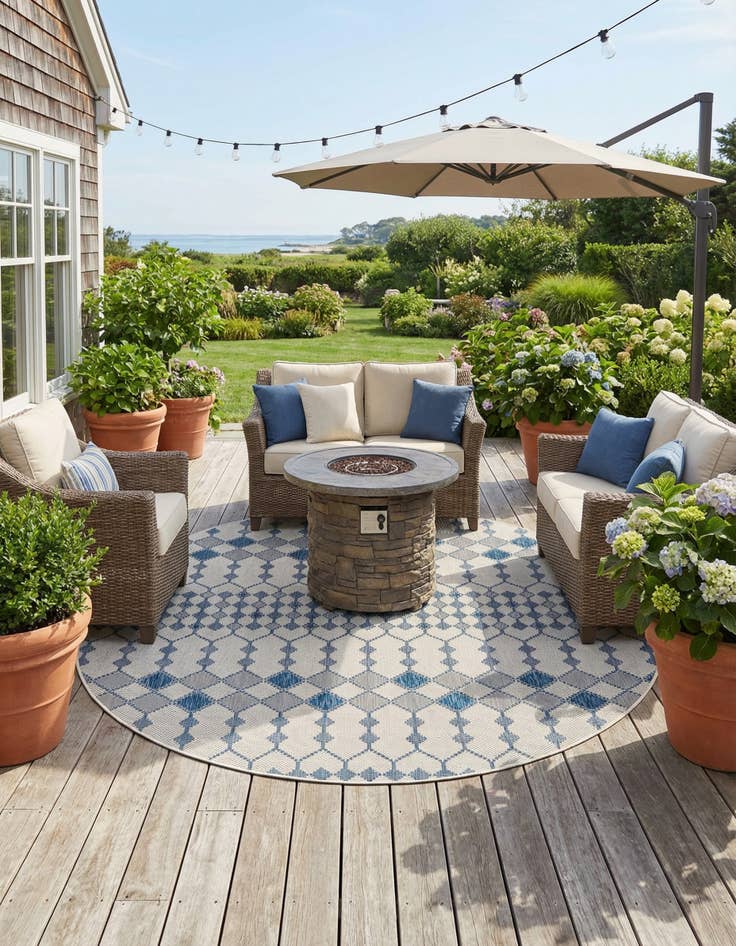 Detail image of  10' x 10'  Washable Lattice Indoor / Outdoor Round Rug