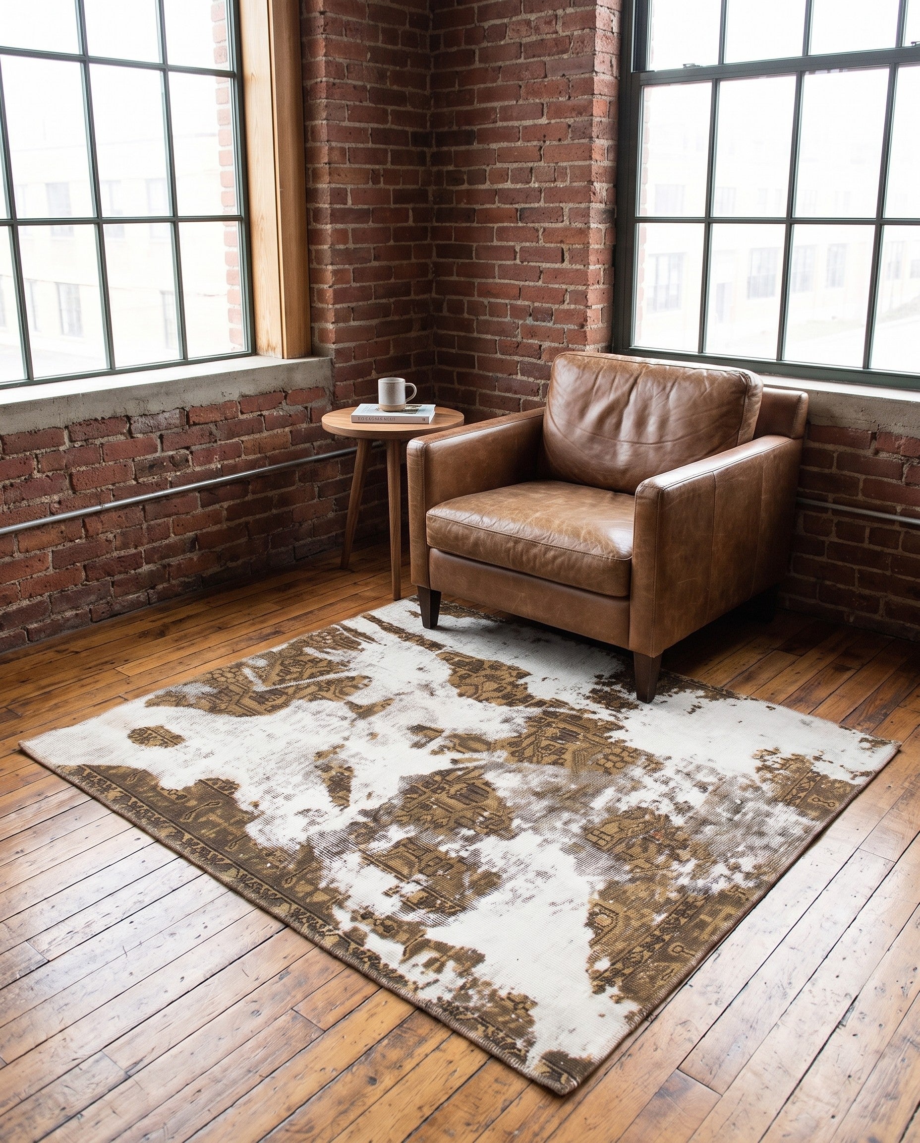 4' 4 x 5' Hand Knotted Ultra Vintage Persian Wool Square Rug