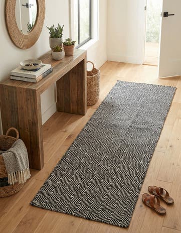 Black Hand Woven Geo Trellis Flatweave Runner Rug