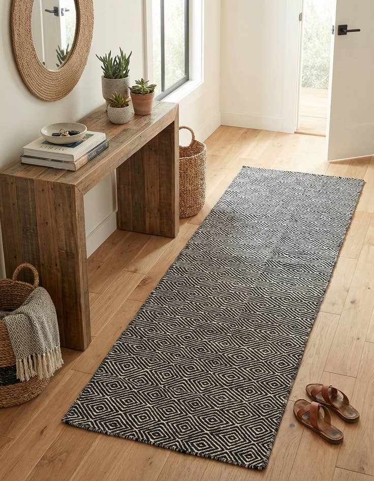 Detail image of 2' x 8'  Hand Woven Geo Trellis Flatweave Runner Rug