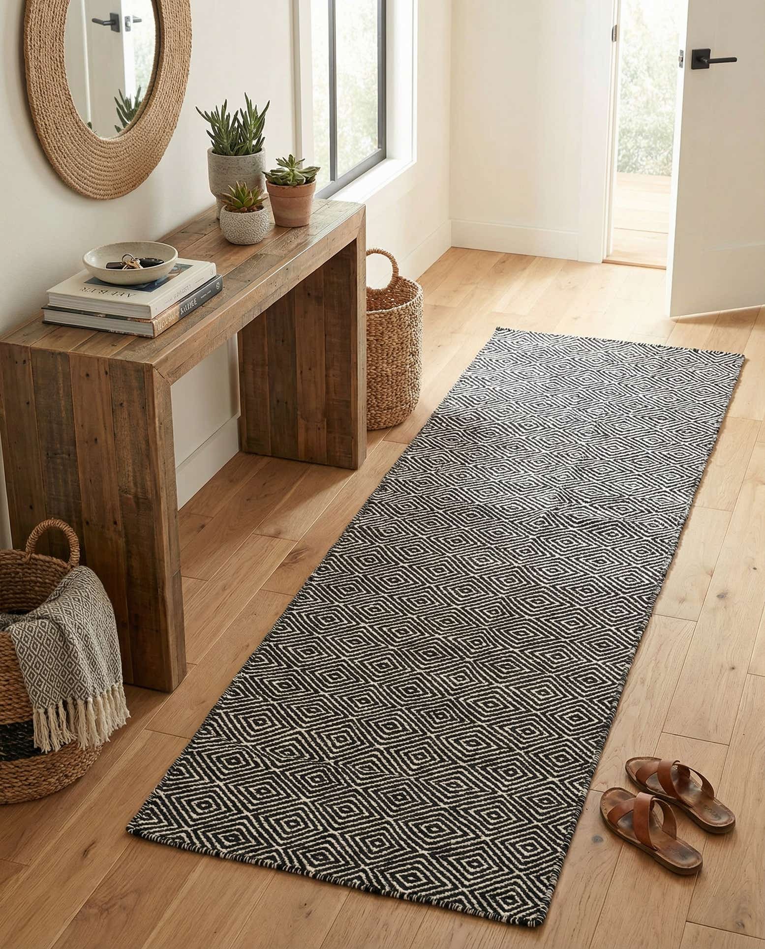 2' x 8' Hand Woven Geo Trellis Flatweave Runner Rug