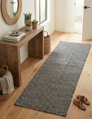 Black Hand Woven Geo Trellis Flatweave Runner Rug