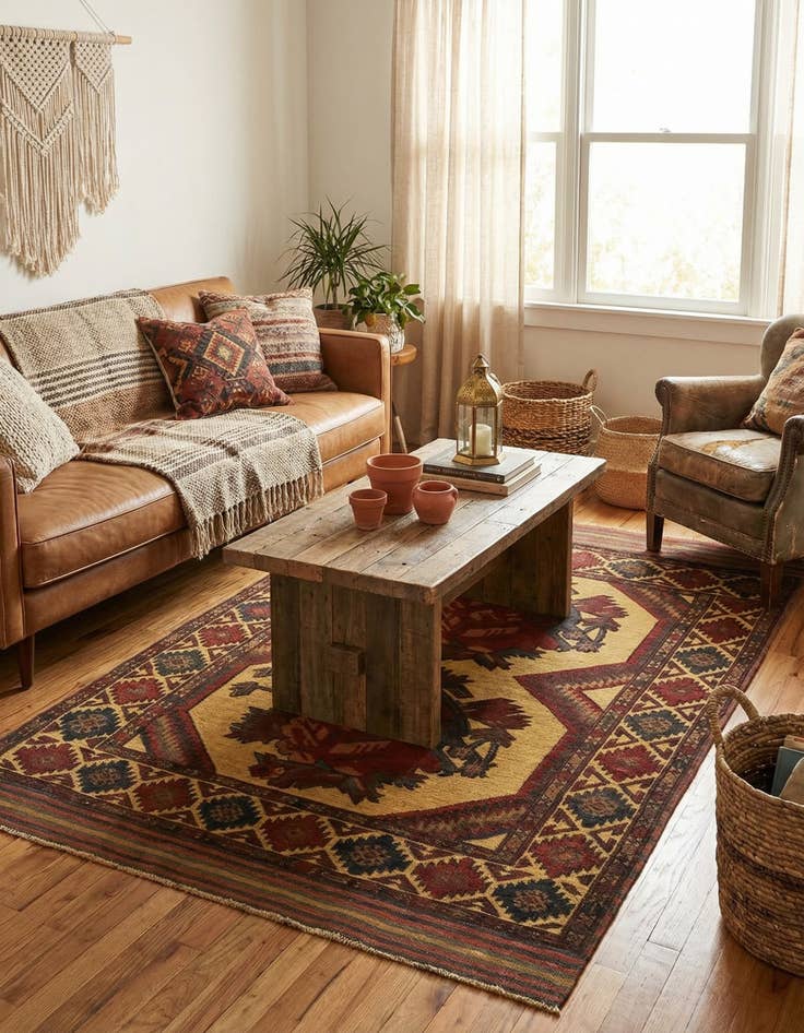 Detail image of  4' 3 x 6' 2  Hand Knotted Sumak Wool Rug