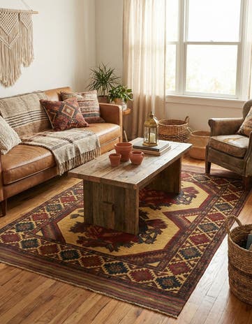 4' 3 x 6' 2 Hand Knotted Sumak Wool Rug