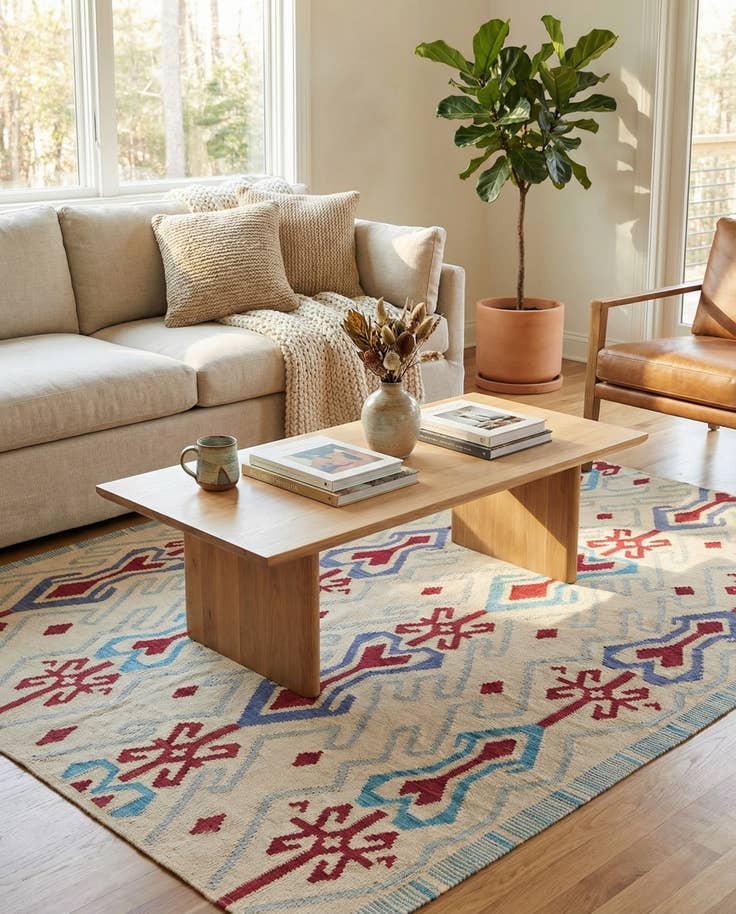 Detail image of 6' x 7' 4 Hand Woven Kilim Modern Wool Rug