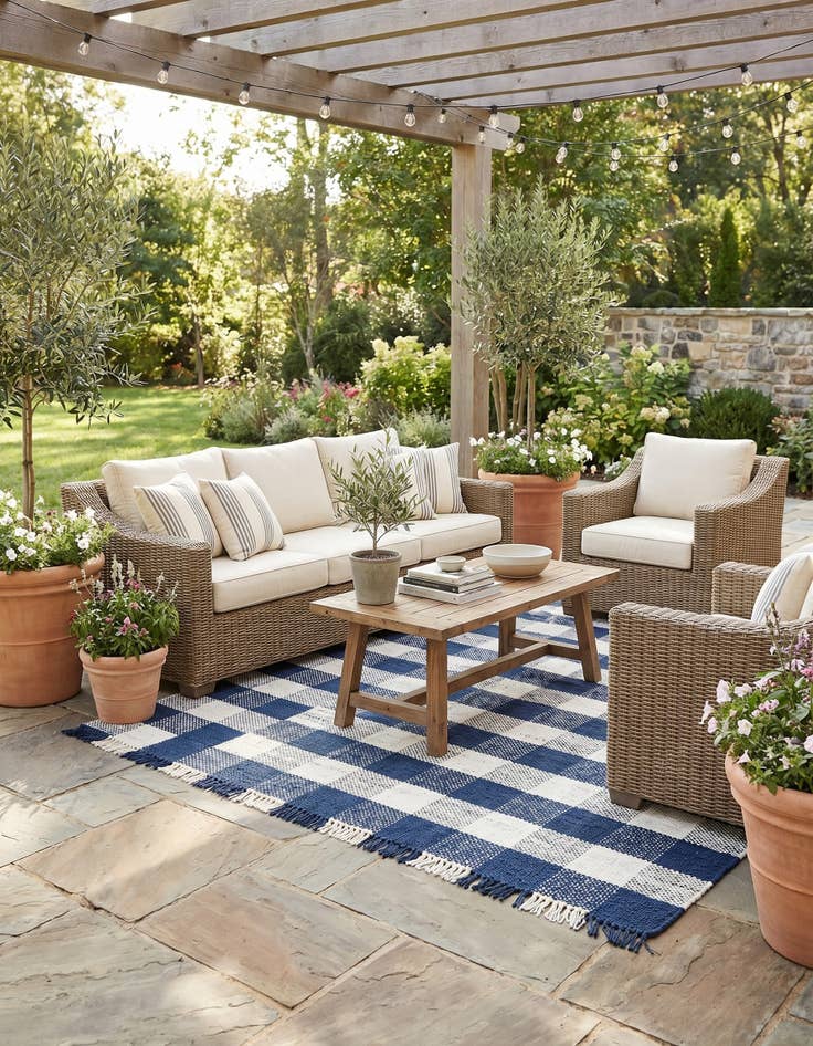 Detail image of 6' x 9' Easy-Clean Eco Plaid Washable Indoor / Outdoor Rug