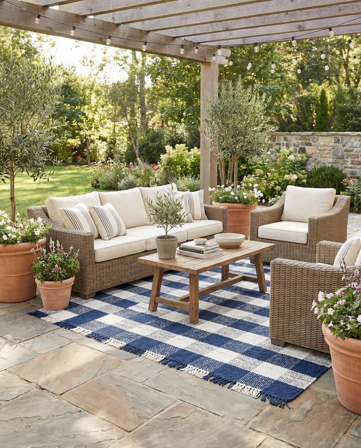 6' x 9' Easy-Clean Eco Plaid Washable Indoor / Outdoor Rug