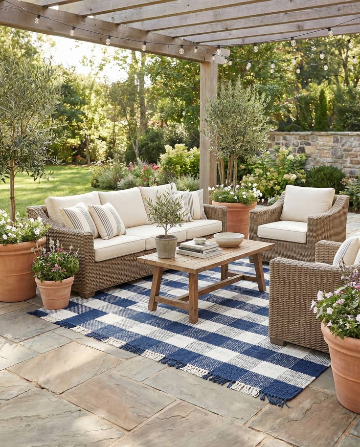 Detail image of 6' x 9' Easy-Clean Eco Plaid Washable Indoor / Outdoor Rug