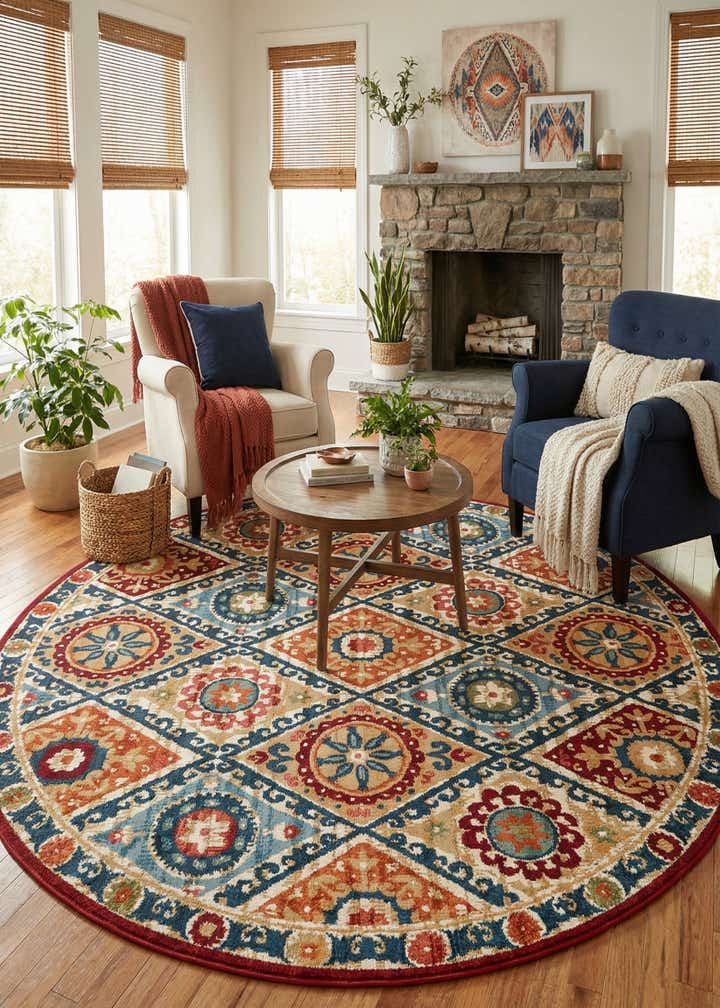 7' 10 x 7' 10 Easy-Clean Modern Indoor / Outdoor Round Rug