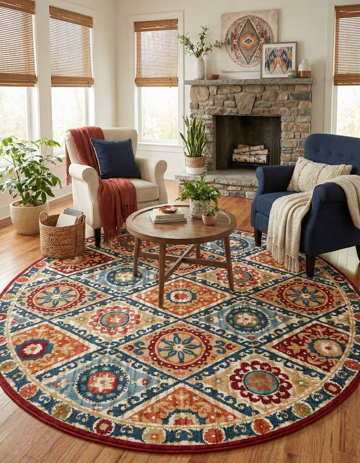 Detail image of 7' 10 x 7' 10 Easy-Clean Modern Indoor / Outdoor Round Rug