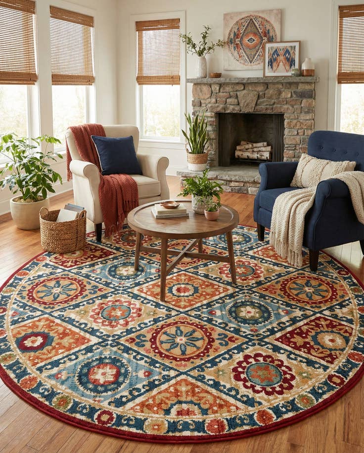 Detail image of 7' 10 x 7' 10 Easy-Clean Modern Indoor / Outdoor Round Rug