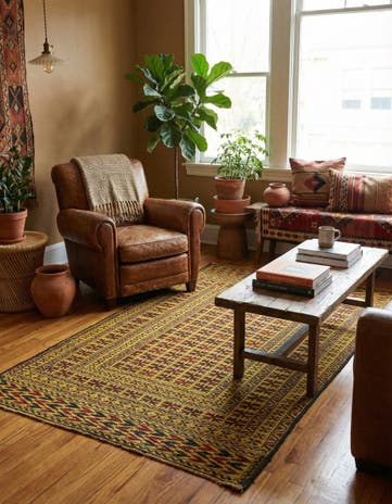 4' 2 x 6' 6 Hand Woven Kilim Afghan Wool Rug