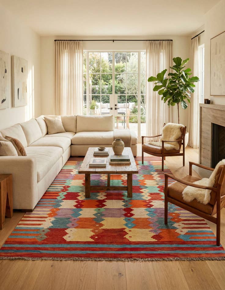 Detail image of 6' 7 x 9' 5  Hand Woven Kilim Modern Wool Rug