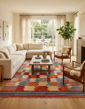 6' 7 x 9' 5 Hand Woven Kilim Modern Wool Rug