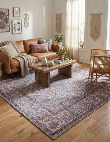 Beige and pink Washable Mangata Square Rug