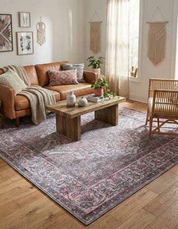 Beige and pink Washable Mangata Square Rug