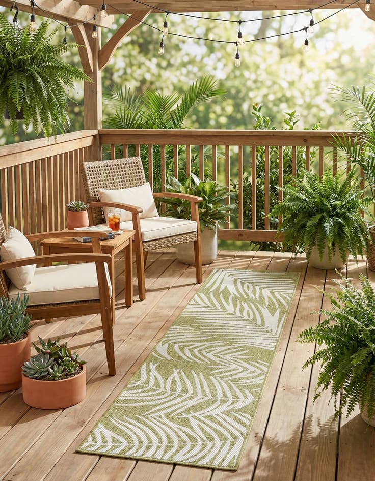 Detail image of 2' x 8'  Washable Botanical Indoor / Outdoor Runner Rug