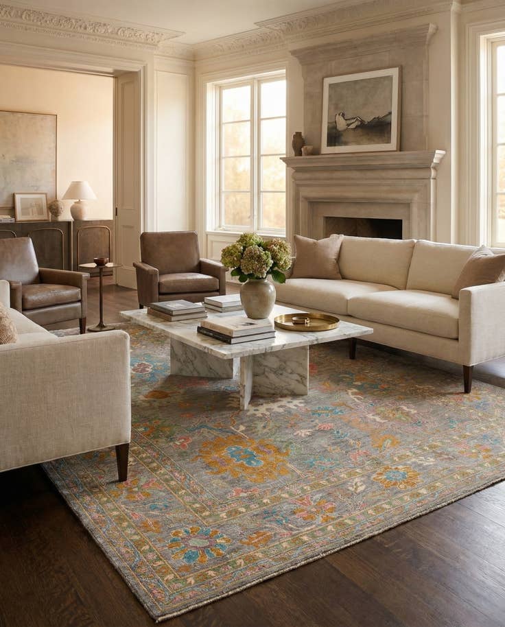 Detail image of 9' 1 x 11' 9 Hand Knotted Oushak Rug