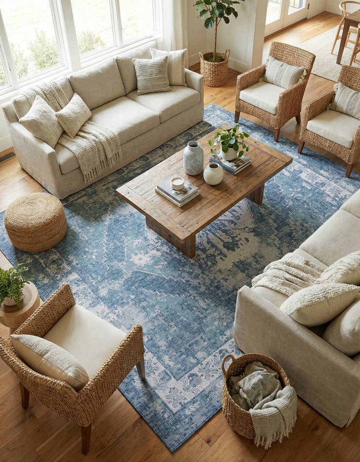 Detail image of 10' x 10'  Washable Traditional Indoor / Outdoor Square Rug