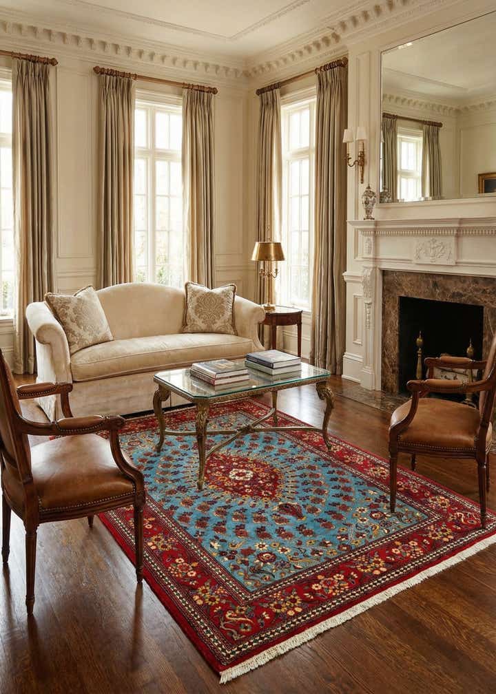 4' 7 x 6' 11 Hand Knotted Qom Persian Rug