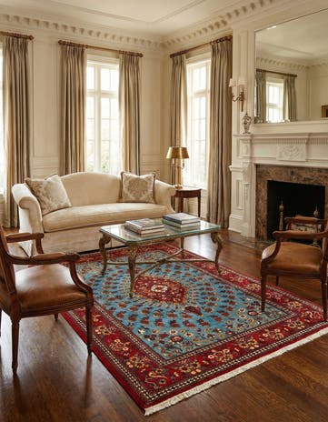 4' 7 x 6' 11 Hand Knotted Qom Persian Rug