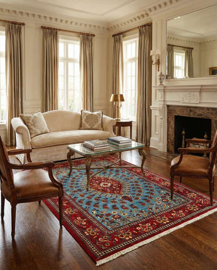 4' 7 x 6' 11 Hand Knotted Qom Persian Rug