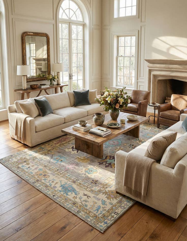 Detail image of 9' 1 x 11' 11  Hand Knotted Oushak Rug