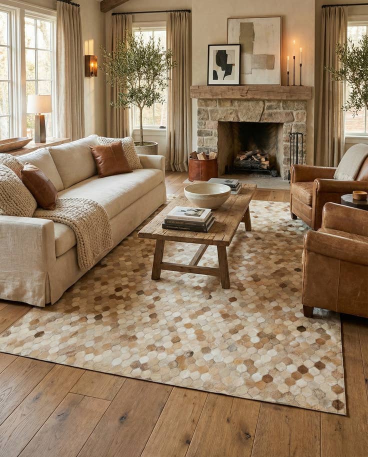 Detail image of 5' 9 x 8' Cowhide - Patchwork Rug