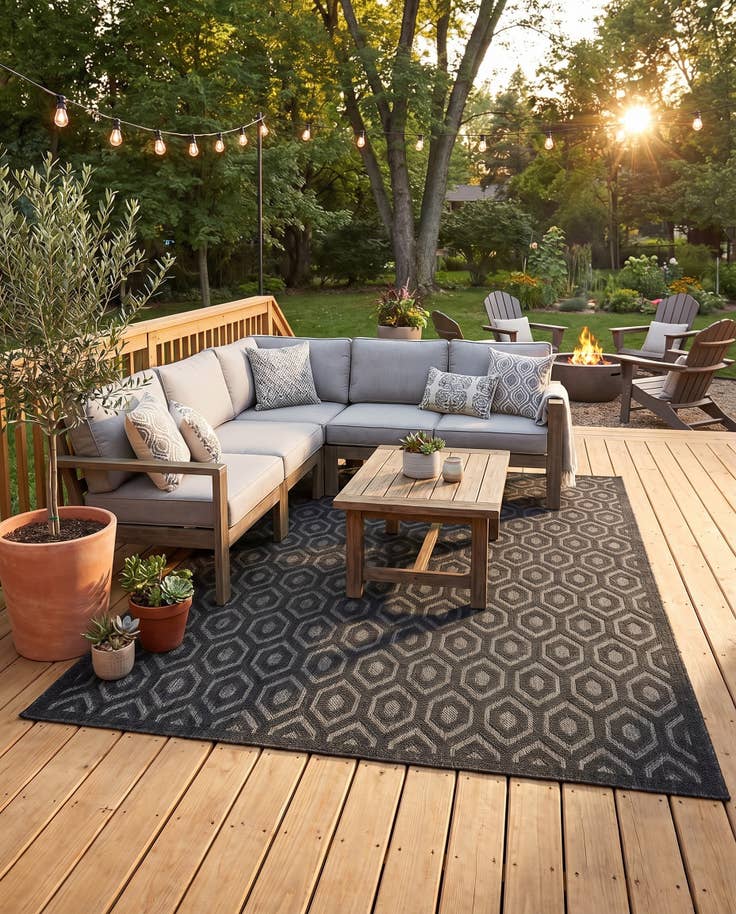 Detail image of 9' x 12' Easy-Clean Trellis Textured Indoor / Outdoor Rug