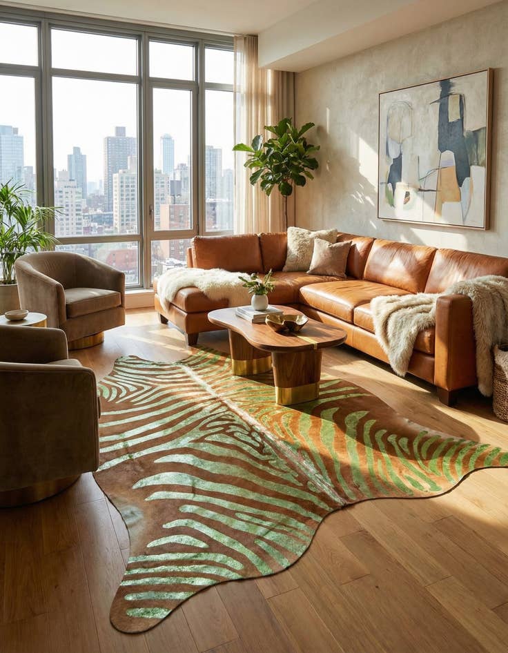 Detail image of 6' 9 x 7' 5 Cowhide Leather Freeform Rug