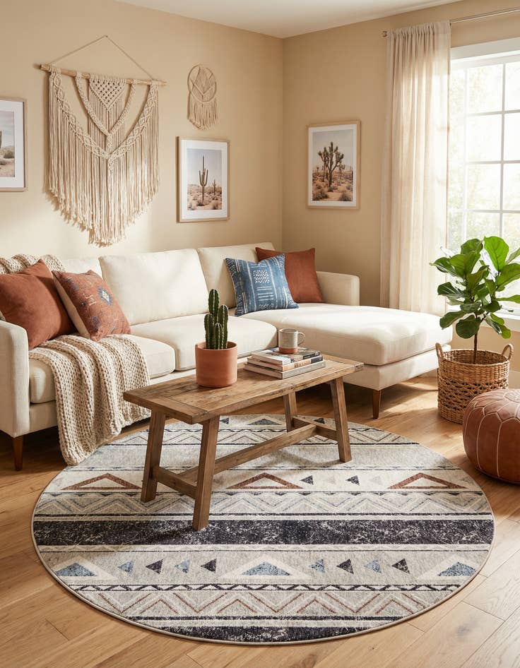 Detail image of 7' x 7' Eco Southwestern Round Rug