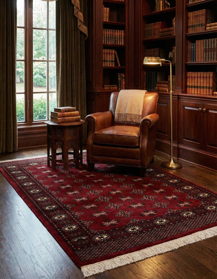 Detail image of 4' 3 x 6' Hand Knotted Torkaman Persian Wool Rug