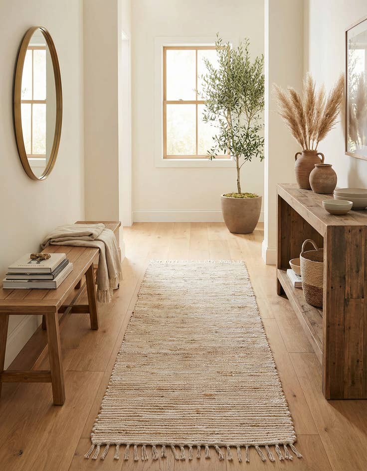 Detail image of 2' 8 x 9'  Hand Woven Chindi Jute Runner Rug