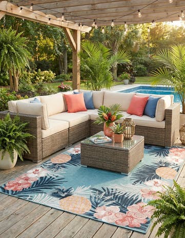 6' 4 x 9' Easy-Clean Botanical Indoor / Outdoor Rug