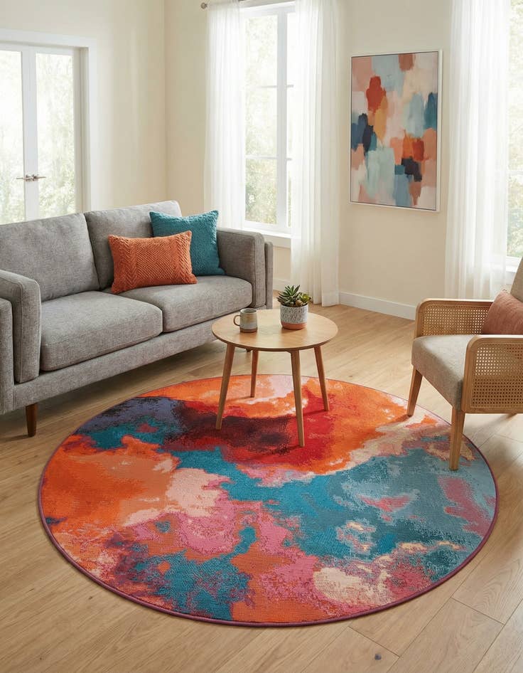 Detail image of  4' 1 x 4' 1  Washable Modern Indoor / Outdoor Round Rug