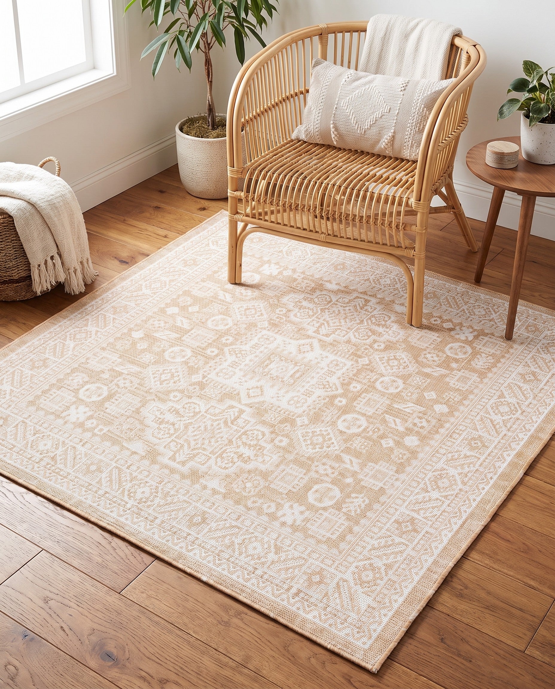 5' 3 x 5' 3 Easy-Clean Aztec Indoor / Outdoor Square Rug