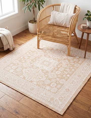 Natural Easy-Clean Aztec Indoor / Outdoor Square Rug