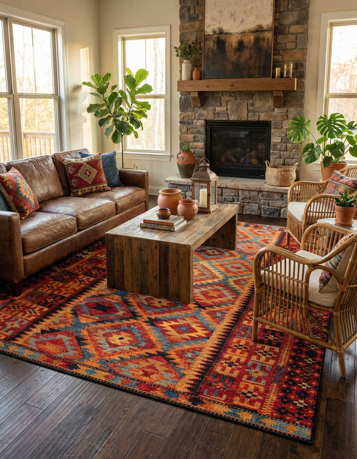 Detail image of 10' x 13' Easy-Clean Tribal Indoor / Outdoor Rug