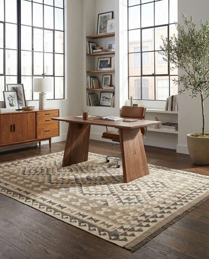 4' 11 x 6' 8 Hand Woven Kilim Maymana Wool Rug