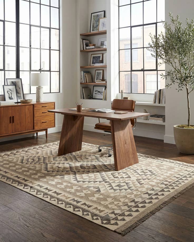 Detail image of 4' 11 x 6' 8 Hand Woven Kilim Maymana Wool Rug