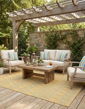 Yellow and Aqua Easy-Clean Jill Zarin Turks and Caicos Indoor / Outdoor Rug