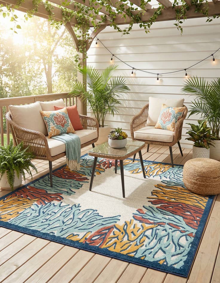 Detail image of 7' 10 x 7' 10  Washable Belize Indoor / Outdoor Square Rug